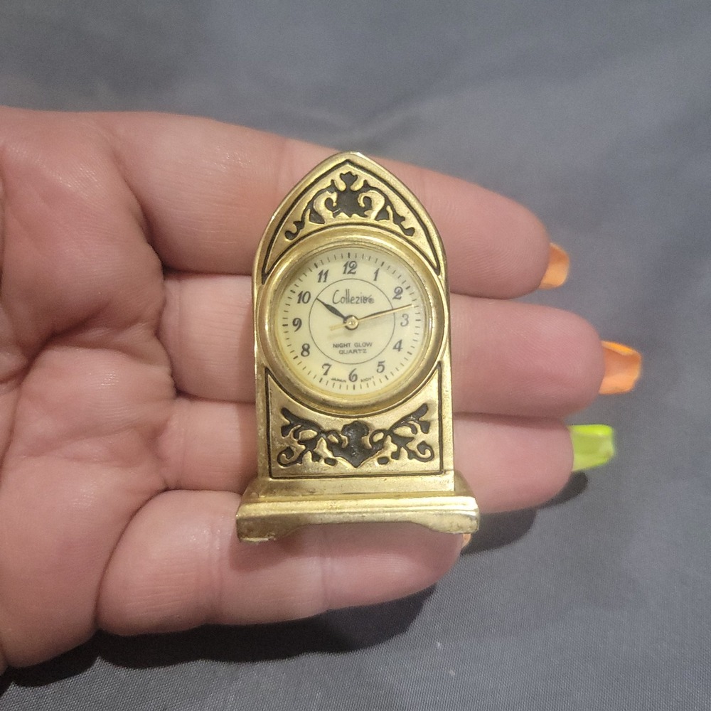 Miniature Collezio Mantel Brass Desk Clock Movement Quartz 2"